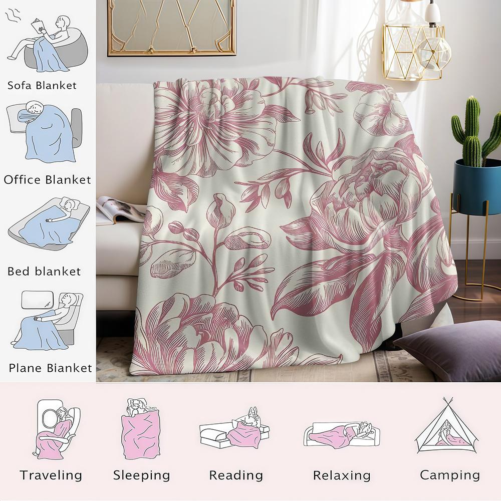 Blush Pfingstrosenmuster Flanelldecke Warm Weich Halloween Weihnachten Sofa Warm Gemütlich Dekoratives Dekor Geschenk für Alle Jahreszeiten