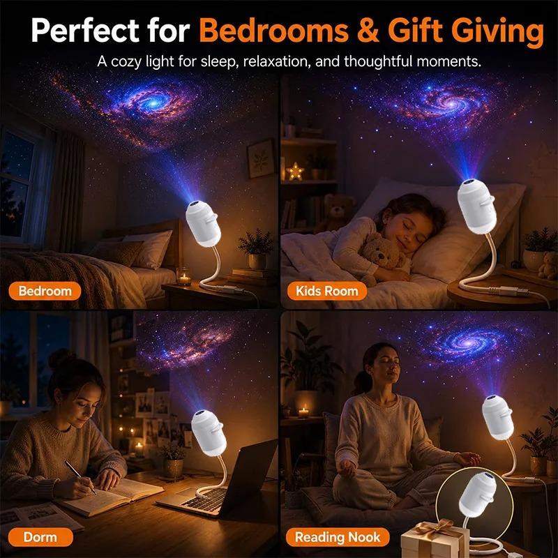 2-in-1 Galaxie Projektor Nachtlicht USB LED Sternenhimmel Lampe 360° Drehung Einstellbare Helligkeit für Schlafzimmer Decke Raum Auto Dekoration