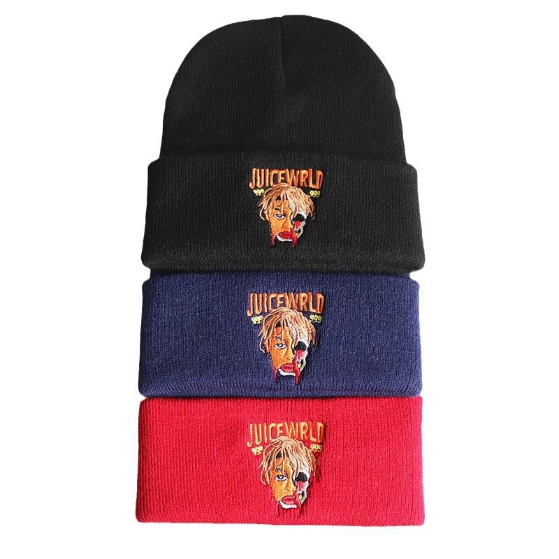 Europe and America juice wrld Embroidered knitted hat for men and women, autumn and winter ski hat, pullover hat, woolen hat