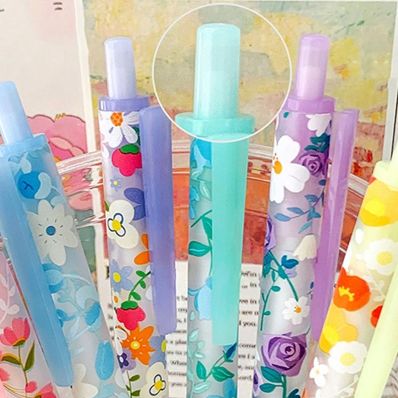 6 Pcs Retractable Gel Pen Floral Neutral Pen Black Ink Pressing Pen Quick-Drying Writing Pen Journaling Pen for Student