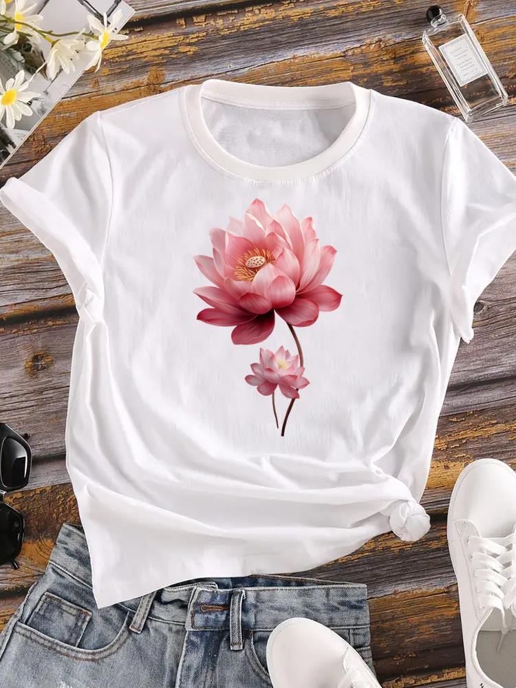 (Asian Size) Watercolor Cute 90s Lady Female Top Printed Women Casual T Shirt Fashion Graphic Short Sleeve T-shirts Tee Clothing