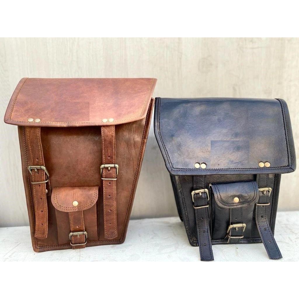 Motorcycle Saddle Side Bag Real Vintage Leather Left Right Front Back Tool Pouch