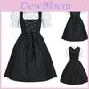 Charming Black Renaissance Medieval Women Dress With Puff Sleeves For Oktoberfest Celebrations