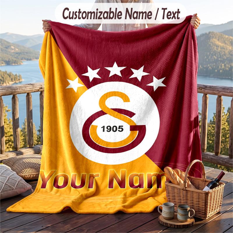 Flannel Blanket Galatasaray FC Print Custom Name Text Soft Throw for Sofa Bed