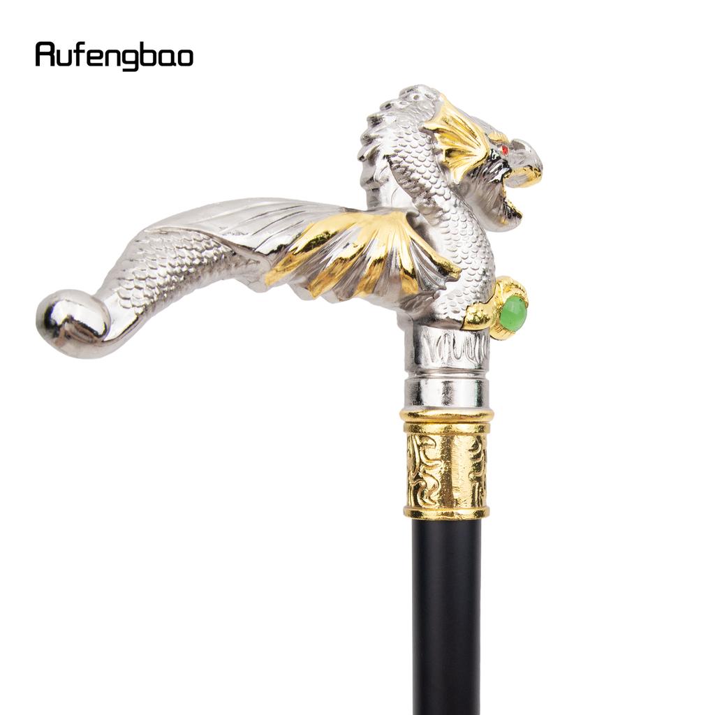 Golden White Dragon Scrambling Ball Fashion Walking Stick Decorative Cospaly Vintage Party Fashionable Walking Cane Crosier 93cm