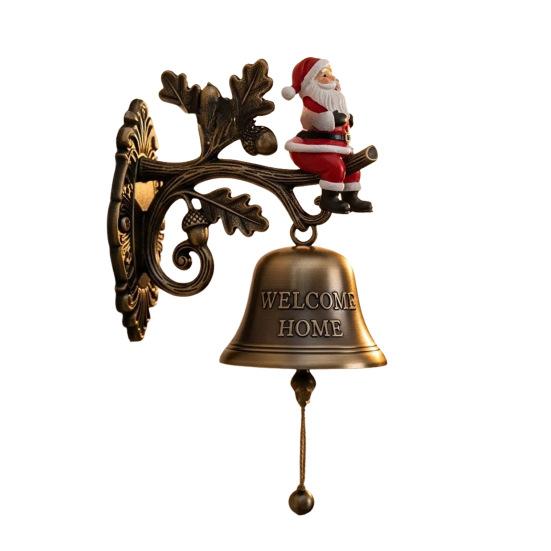 Christmas Welcome Home Bell Wall Mounted Rustic Metal Doorbell Vintage Santa Reindeer Snowman Penguin Hanging Dinner Bell for Front Door Yard