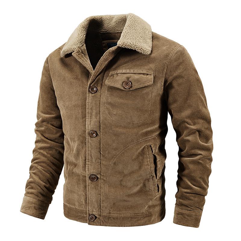 Men's Plus Size Fleece-Lined Corduroy Cotton Jacket - Casual and Loose Fit