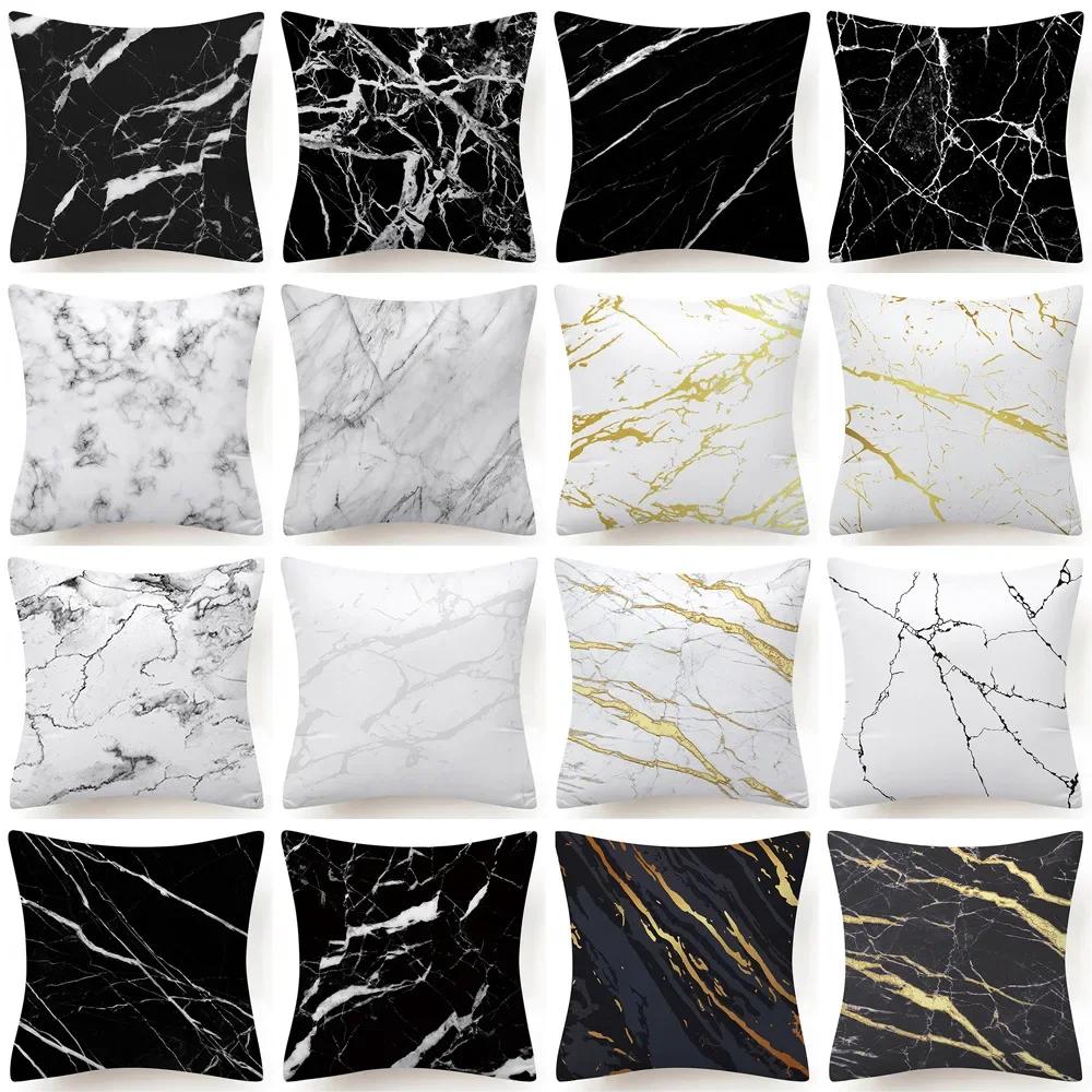 New Black White Marble Texture Cushion Cover 30X50/40X40/45X45CM Ultra Soft Lumbar Pillowcase Sofa Seat Throw Pillows Decor Home