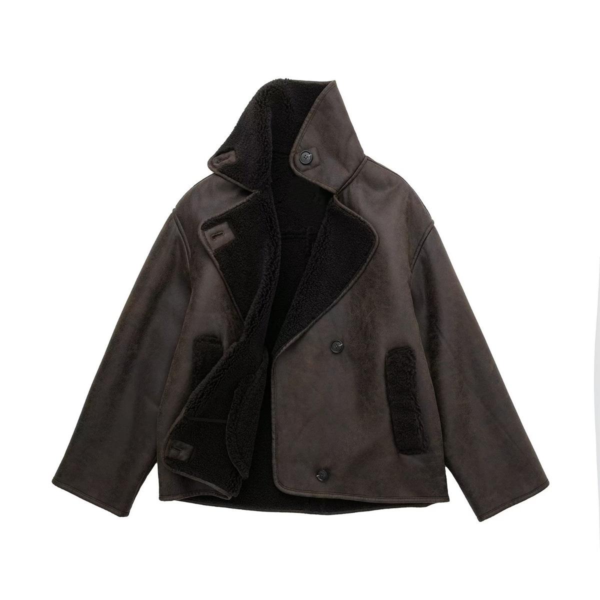 Women Faux Suede Shearling Short Coat