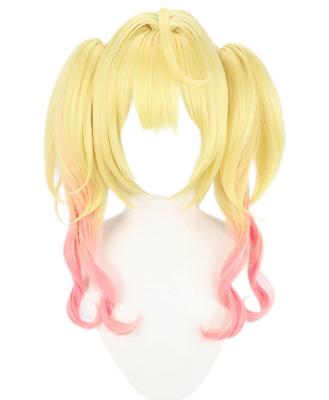 Sara Hoshikawa Cosplay Wig, Yellow and Pink, Heat-Resistant, with Two Buns, Perfect for Halloween Costumes and Photoshoots