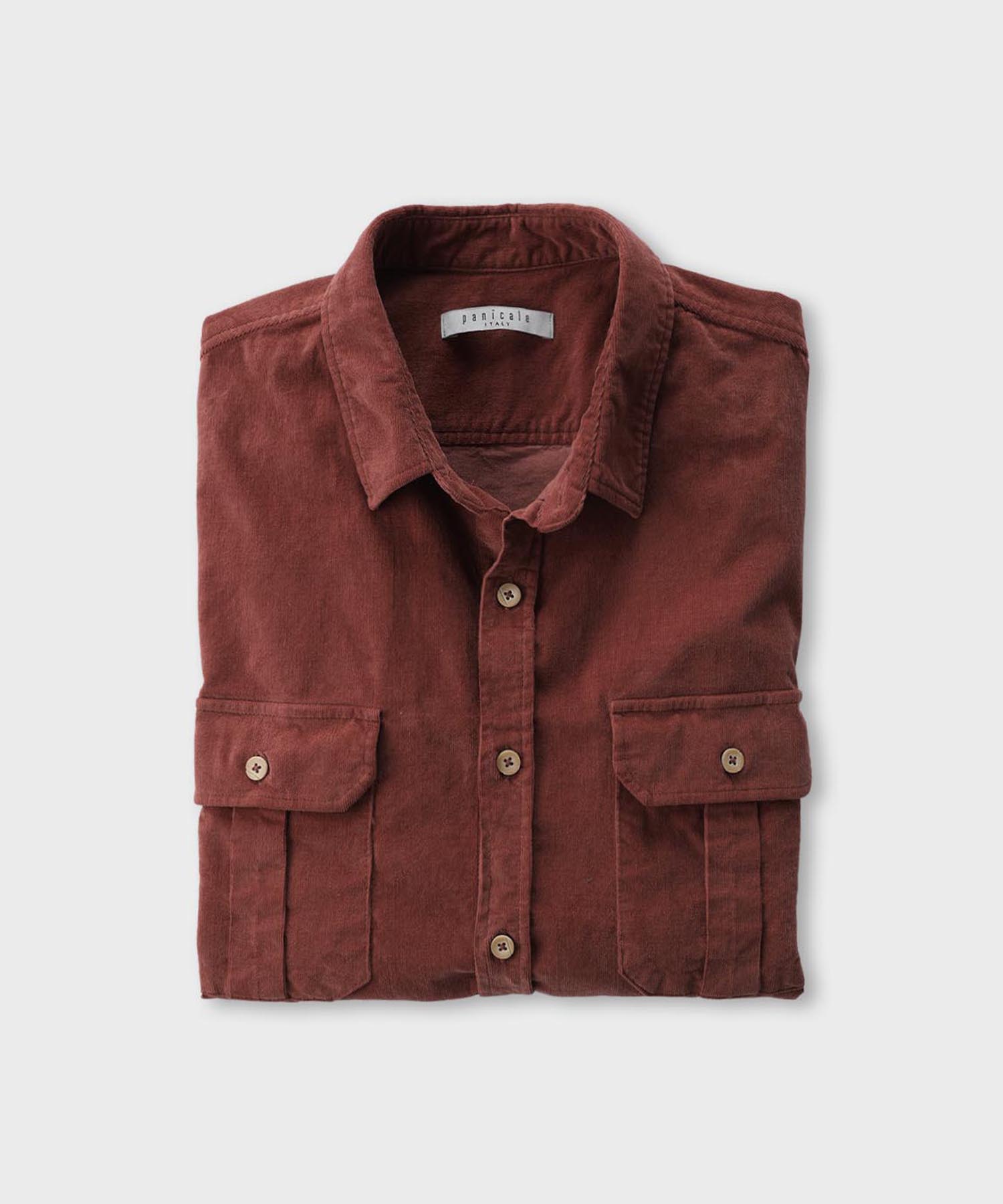 Panicalle Corduroy Cotton Two-Pocket Shirt 2 Colors Brick/48