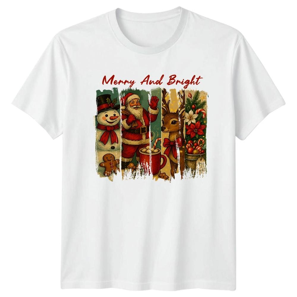 Merry And Bright Christmas Holidays Santa SnowUnisex Unisexs TShirt Unisexs Tee S
