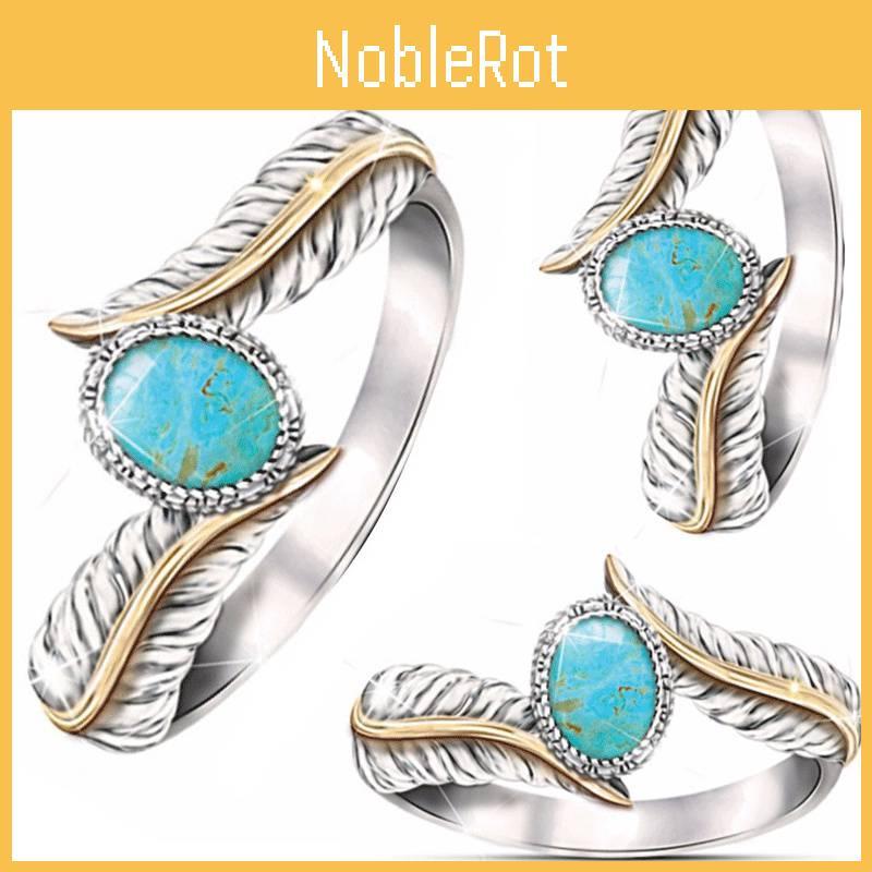 Turquoise Inlaid Feather Ring For Women Elegant Party And Engagement Jewelry