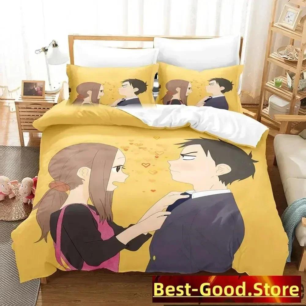 Teasing Master Takagi-San Bedding Set Printed With Pillowcase Bed Duvet Cover Soft Queen King Size Bedclothes Home Boys Adult
