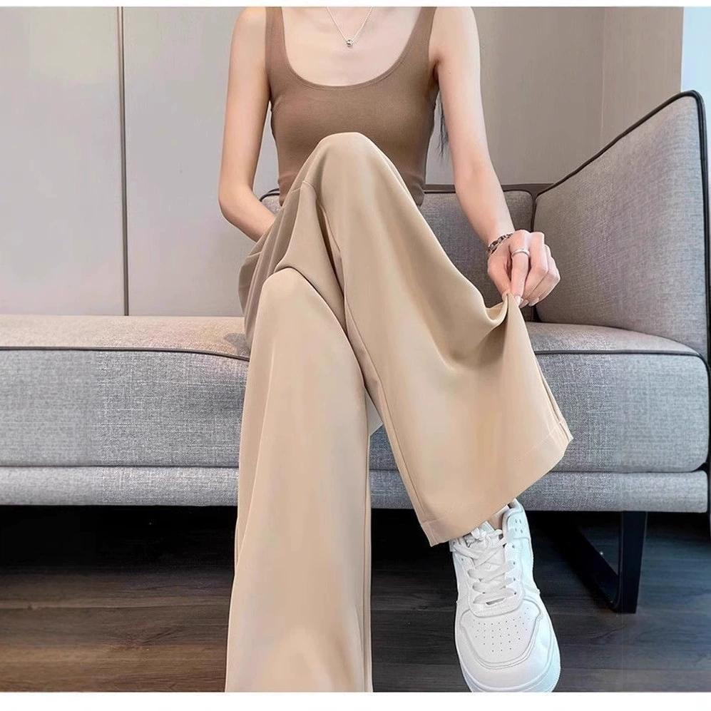 Hohe Taille Weite Beine Hosen Damen Locker Lässig Gerader Schnitt Neunpunkt Lange Hosen Schlankmachend Verbergend Koreanischer Stil Pendeln
