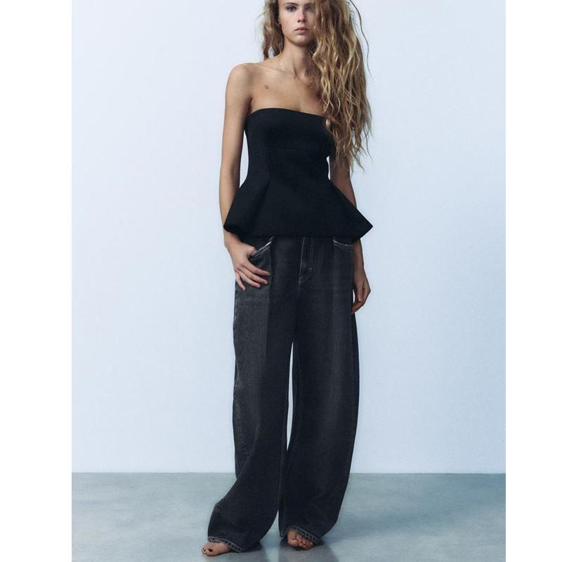 Fall and Winter New Women's Clothing Fashion Wind All-Matching Tube Top Straight Collar Silm off-the-Shoulder Short Tops 9538523