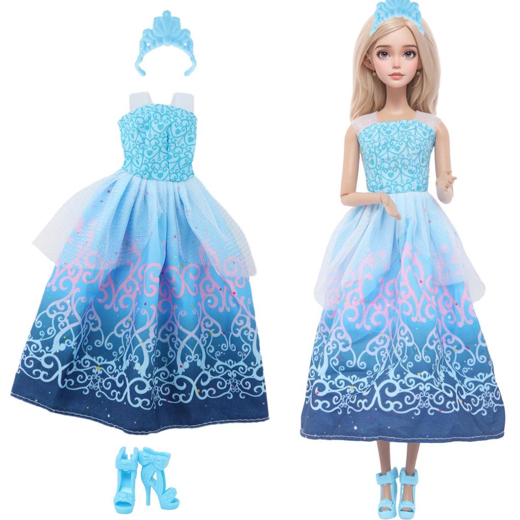 Fashion Doll Dress and Accessories for 30cm Doll 11.5'' Girl Doll Mini Gown with Cute Crown Handbag Shoes Boots Kids Toy Gift