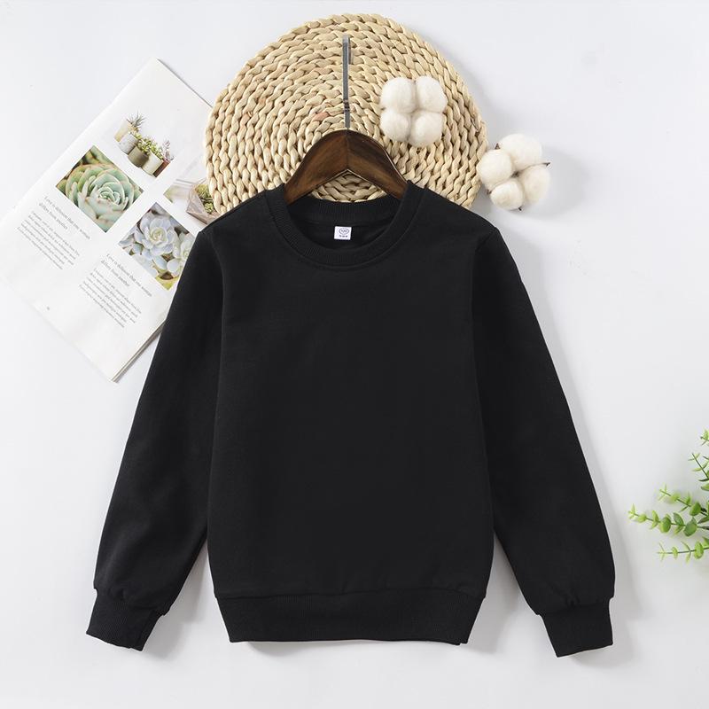 260G Kids Terry Cotton Round Neck Drop Shoulder Sweatshirt - Solid Color, Long Sleeve Pullover.