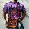 Men's Short Sleeve T-Shirt with Halloween Print Retro Texture Loose Fit Summer Streetwear Casual Top