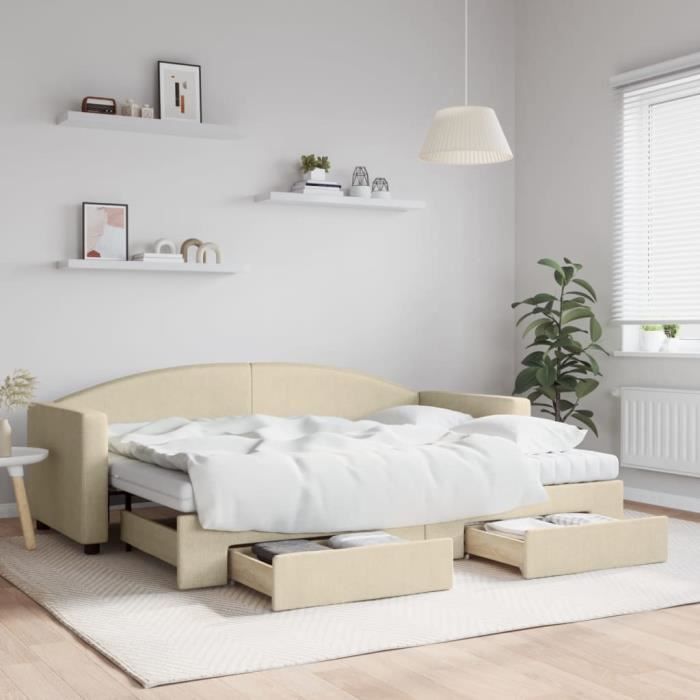 VidaXL Lit de jour avec gigogne et tiroirs crème 80x200 cm tissu 3197241
