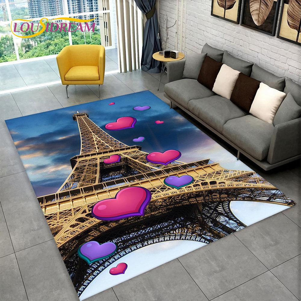 France Paris Eiffel Tower Romantic Art Area Rug,Carpet Rug for Living Room Bedroom Sofa Doormat Kitchen Decor Non-slip Floor Mat