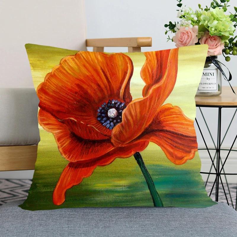 Rote Mohnblume Kissenbezug Schlafzimmer Heimdeko Schönes Geschenk Quadratisch Weich