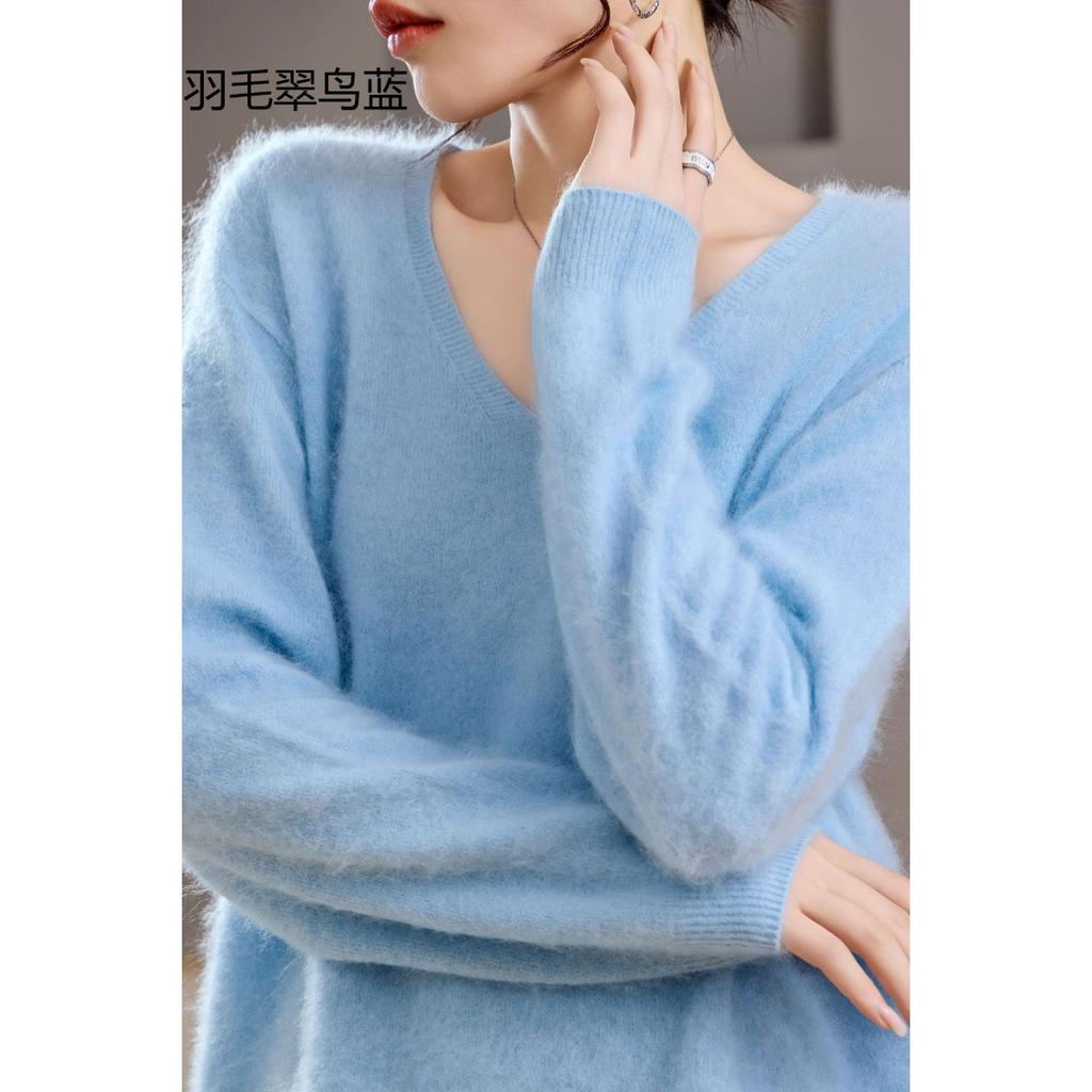 5% Cashmere 95 Wool Round Neck/V-neck Seamless Brushed Cashmere Sweater Women's Sweater