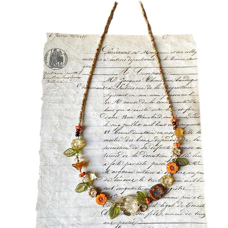 Hawaiian Style Colorful Plant Flower Czech Bead Pendant Acrylic Summer Collarbone Chain Women's Party Gift
