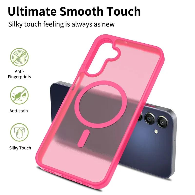Funda Magnética Mate Translúcida de PC a Prueba de Golpes para Samsung A56 A36 A26 A16 A06 A55 A35 A25 A15 para Cubierta de Carga Inalámbrica Magsafe