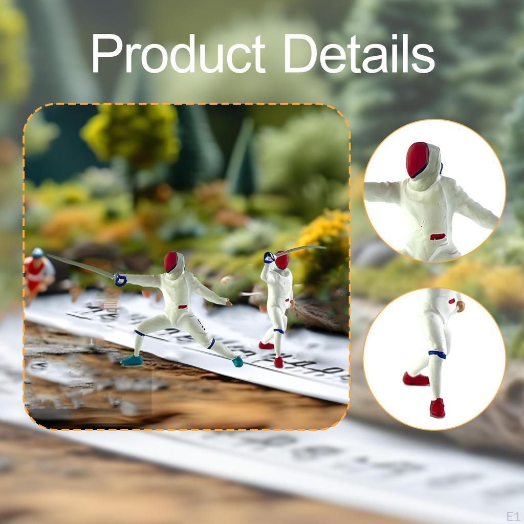2 1/64 Maßstab Realistische Miniatur Fechter Figuren Szenenzubehör Handbemalte Harzdekoration