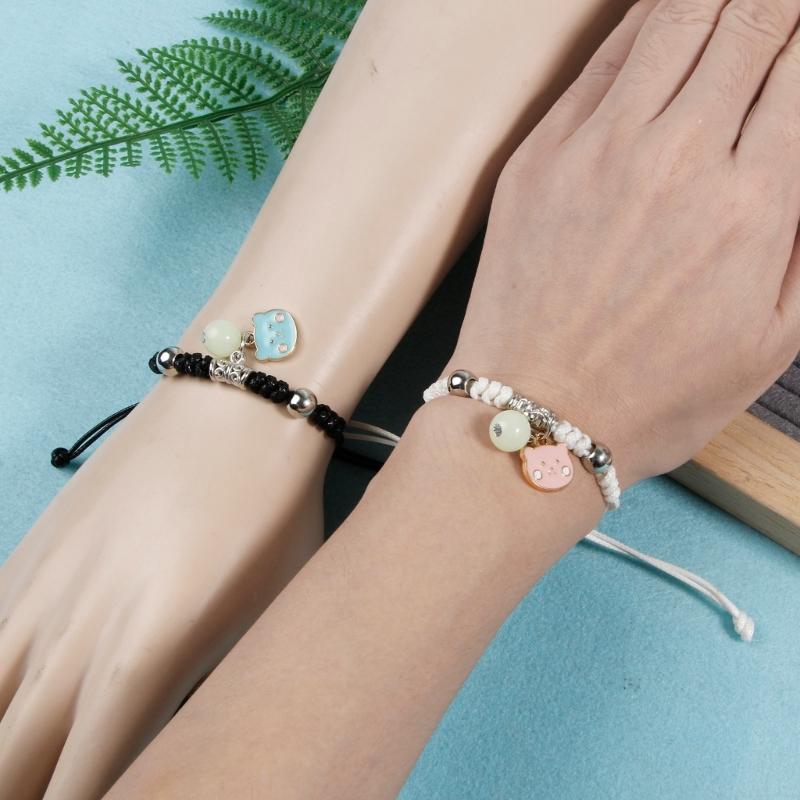 2 Pcs Braided Rope Bracelet Luminous Bead Charm String Bracelet Adjustable Friendship Couples Bracelets Jewelry