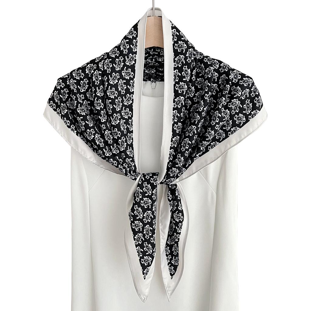 Korean version of versatile multi-functional triangular silk scarf women's spring and summer new cashew flower printed shawl thin silk scarf