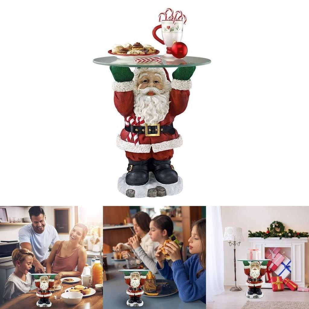 Festive Santa Claus Waiter Tray Sculpture Charming Resin Figurine For Christmas Decor