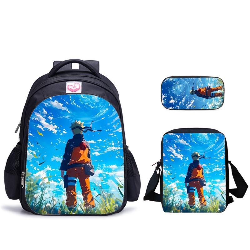 Playful Blink Naruto Three-Piece Set Spine Care Schoolbag Pencil Bag Satchel Bag Student School Full Set