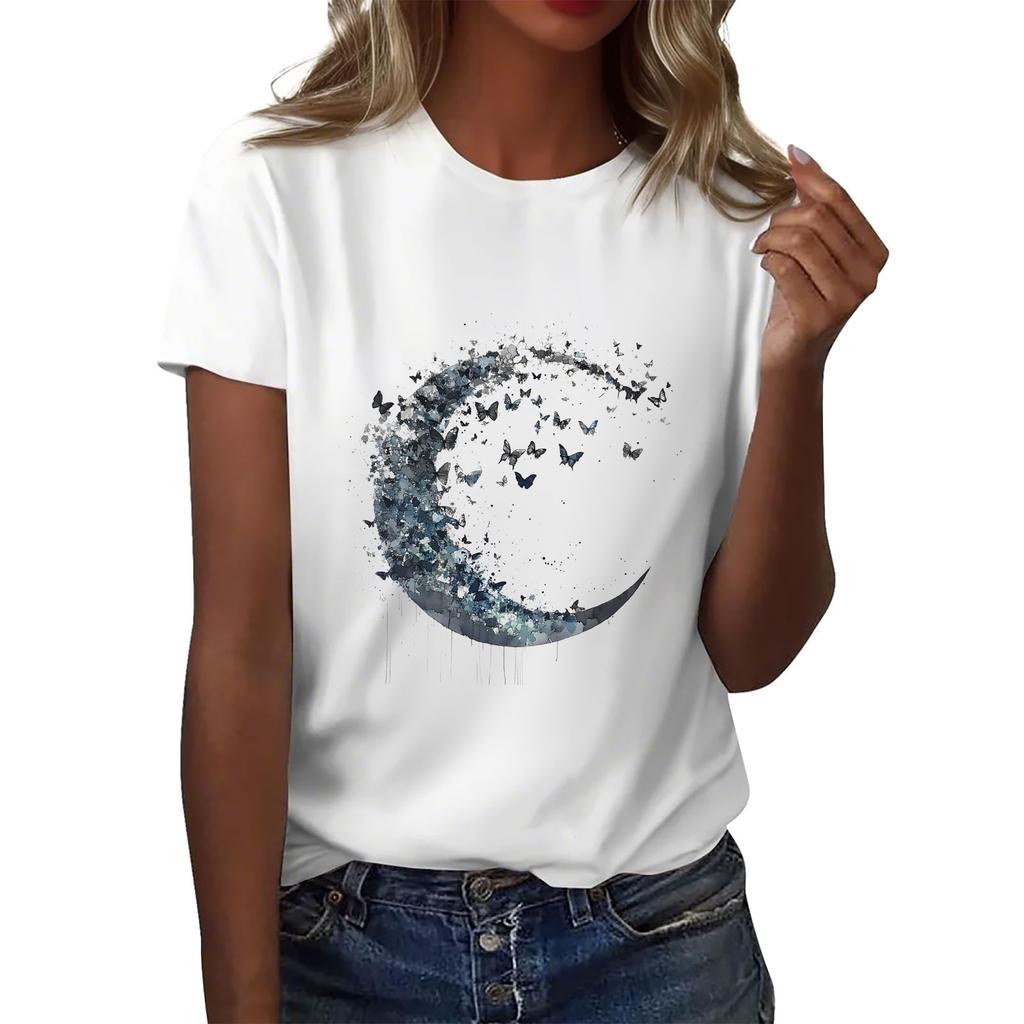 Dámské tričko s kulatým výstřihem pro volný čas s potiskem a krátkým rukávem