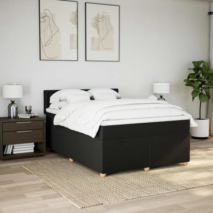 Exclusive House - Slatted Bed Base with Mattress Black 140x190 Cm Fabric