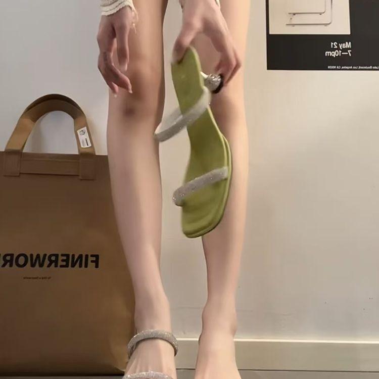 Green Open-toed High-heeled Slippers for Women's Summer Wear Premium Sandals 2025 New Jue Jue Zi One-word Sandals