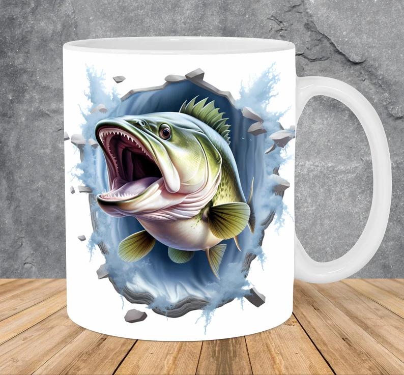 3D Father'S Day Gift Dad Ceramic Coffee Mug Father Goldfish Water Cup Fishing Fishing