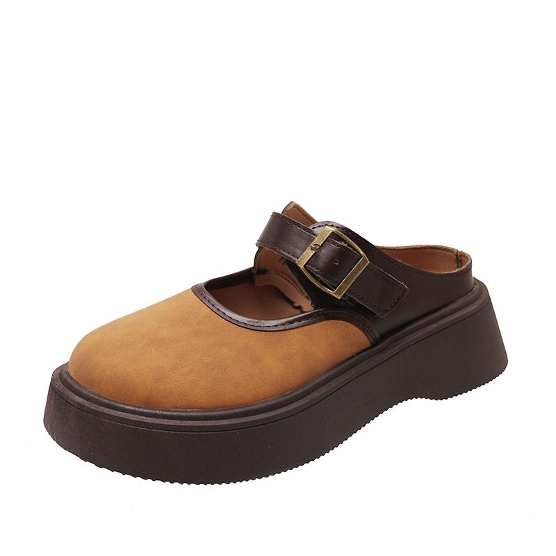 

Fashion Shoes Woman s Slippers Slides Platform Cover Toe 2025 New Retro Mary Janes Shoes House Platform Slippers Women 40 темно-коричневого