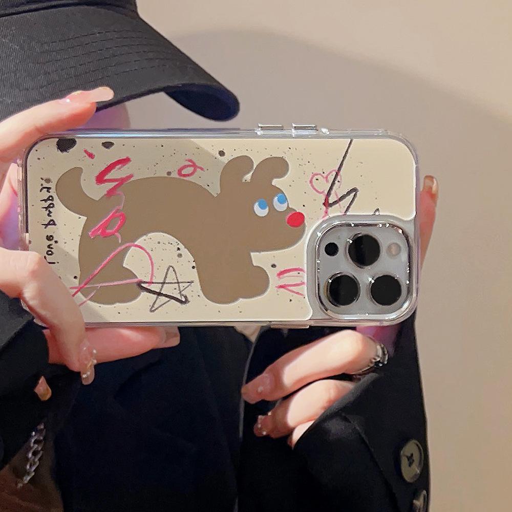 Fun Splashing Ink Dog for IPhone16 for 17pro Max for Apple Phone Case 12 Touch-up Mirror 11 Electroplating 15