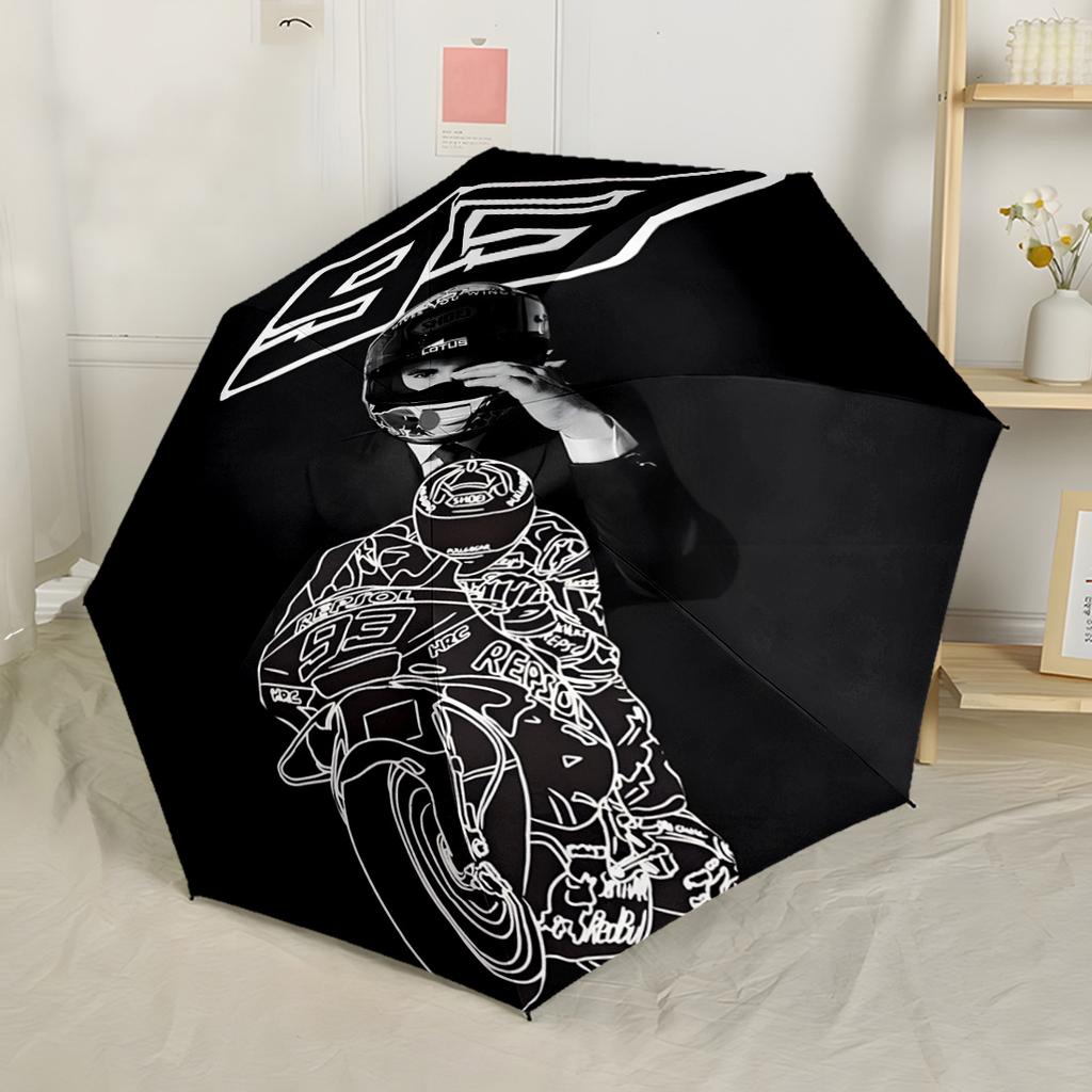 Racing Spirit: Marquez's Emblem Portable Automatic Umbrella Compact 8-Rib Lightweight Sturdy Construction for Outdoor Daily Use Outdoor Accessory