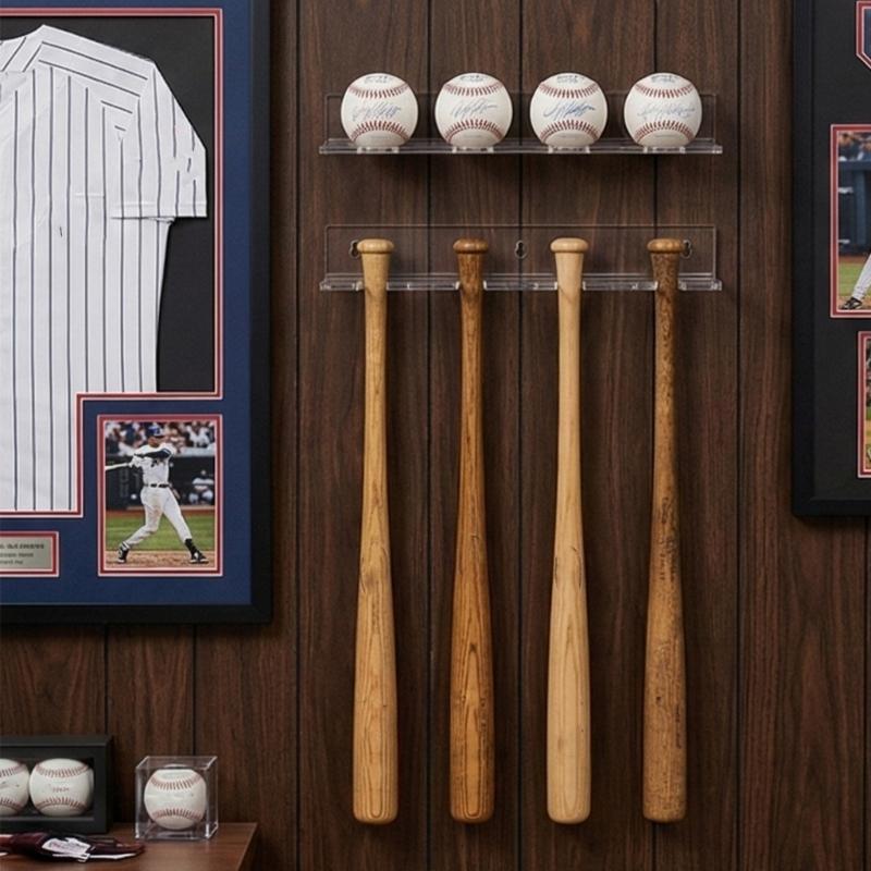 2pcs Clear Acrylic Wall Mount Baseball Display Rack Securely Hold 4 Baseball for Collection Showcase