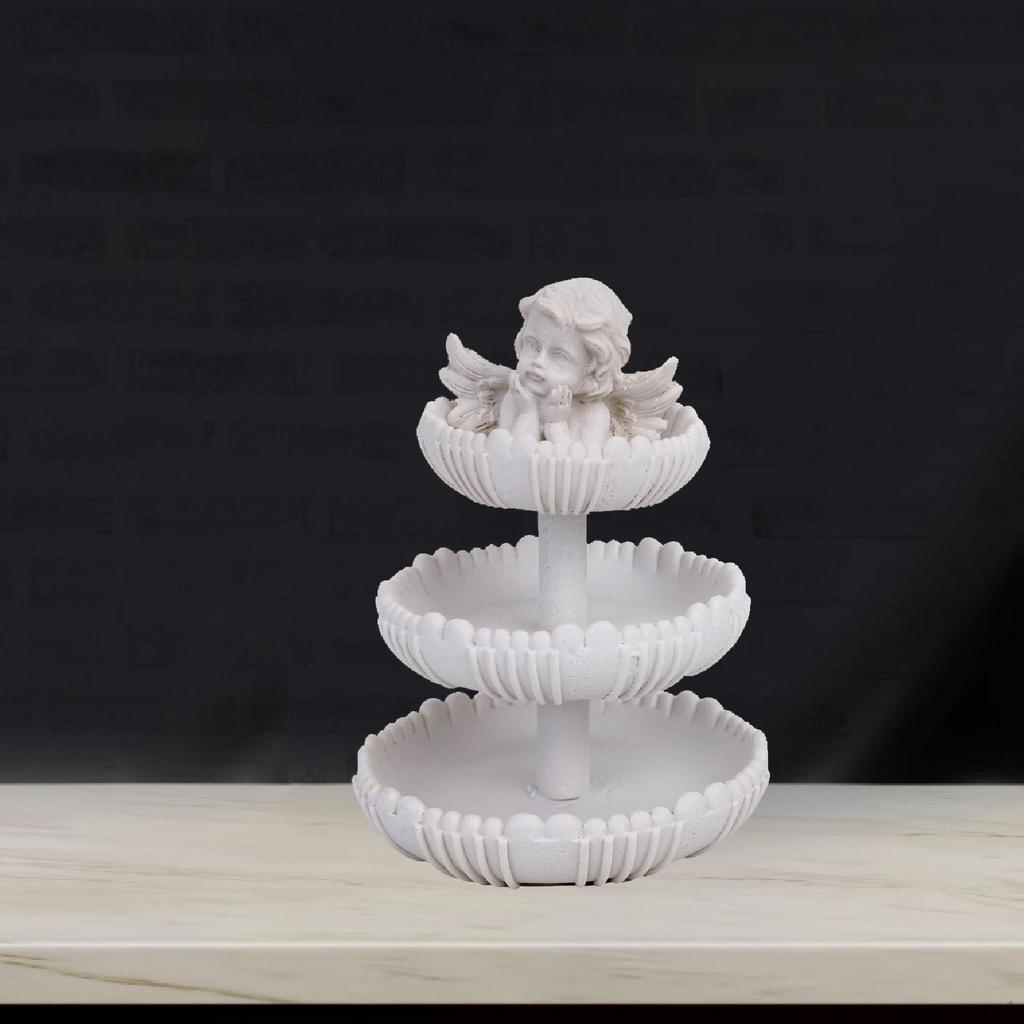 Wishing Angel Figurine Fountain Theme Sculpture White Resin Ornament for Entryways Home Office