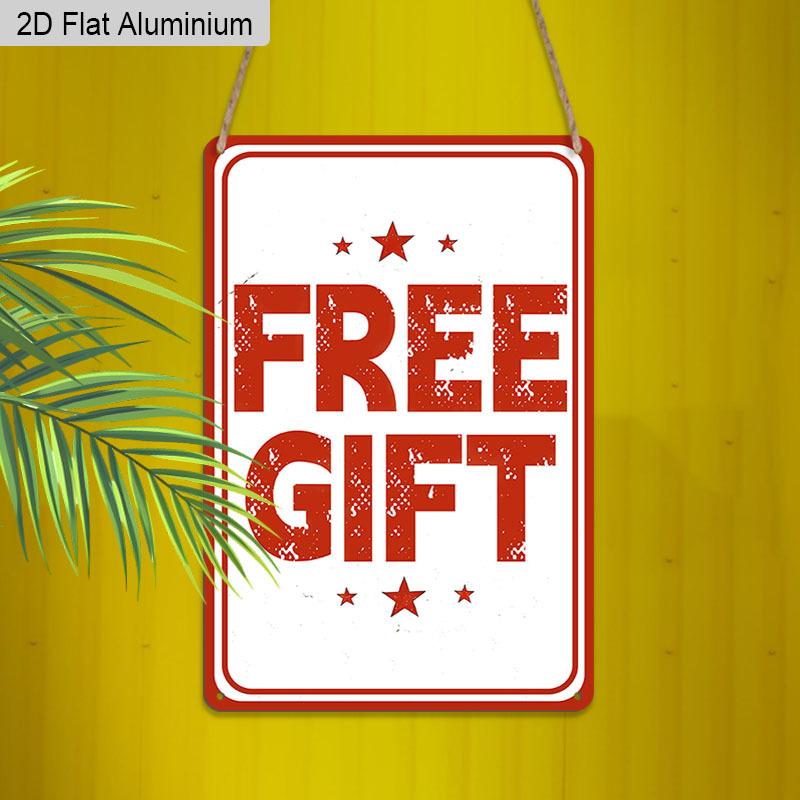 2D Flat, 1pc "FREE GIFT" Aluminium Metal Wall Decor Sign - 8"x12" Vintage Red & White Decor, Retro Star Accent Wall Art, Perfect for Store, Shop