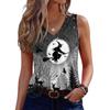 Women's Sleeveless V Neck Tank Top Casual Halloween Pumpkin Print Blouse Lightweight Summer Shirt for Everyday Wear