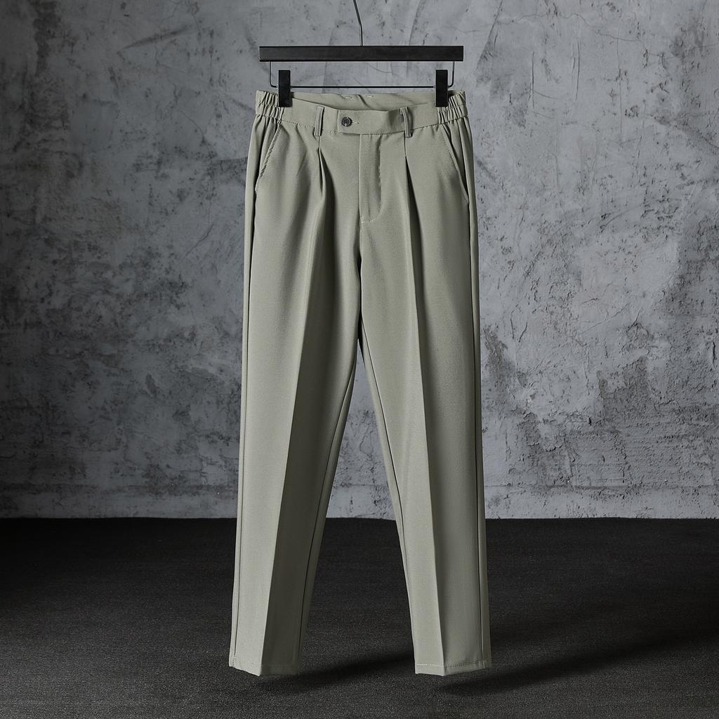 Spring/Summer Ice Silk Drape Solid Color Tapered Nine-Point Dress Pants Men's Wrinkle-Free Slim-Fit Slim Pants Casual Long Pants