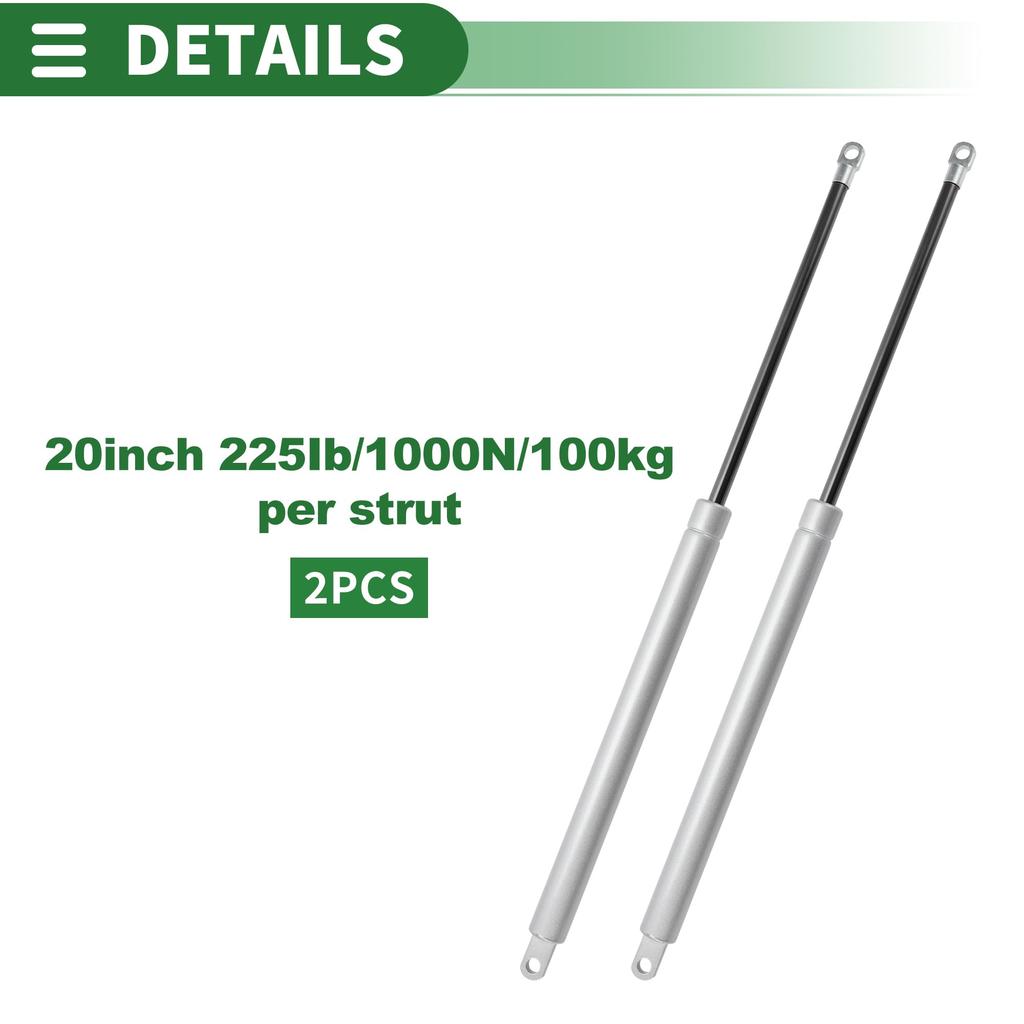 Motoforti Universal Lift Support Strut Gas Spring 500mm/20 Inch 225Ib/1000N/100kg Metal Silver Tone 2 Pieces