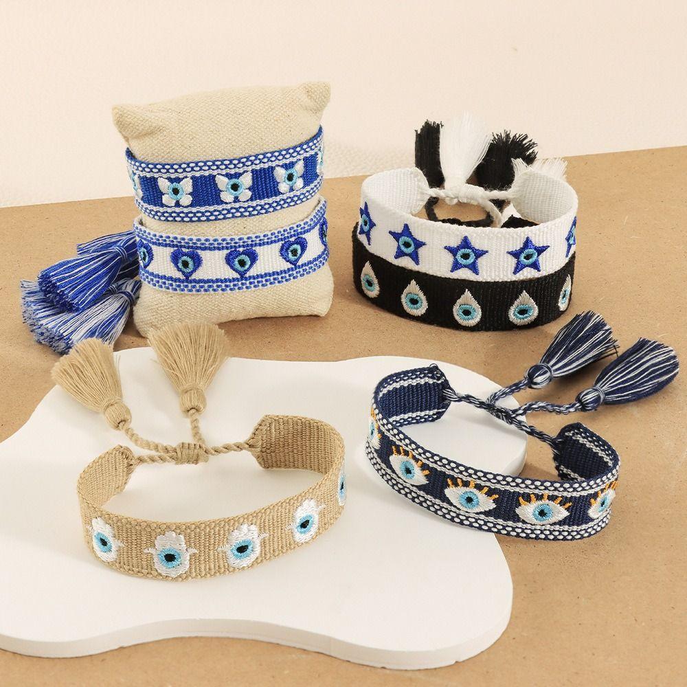 Stackable Wrap Woven Charm Bracelets Adjustable Rope Blue Eyes Bracelet Women Girls