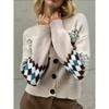 Casual Diamond Jacquard Knit Cardigan Sweater Female Fall and Winter Lazy Wild Fashion Long-sleeved Top Tide