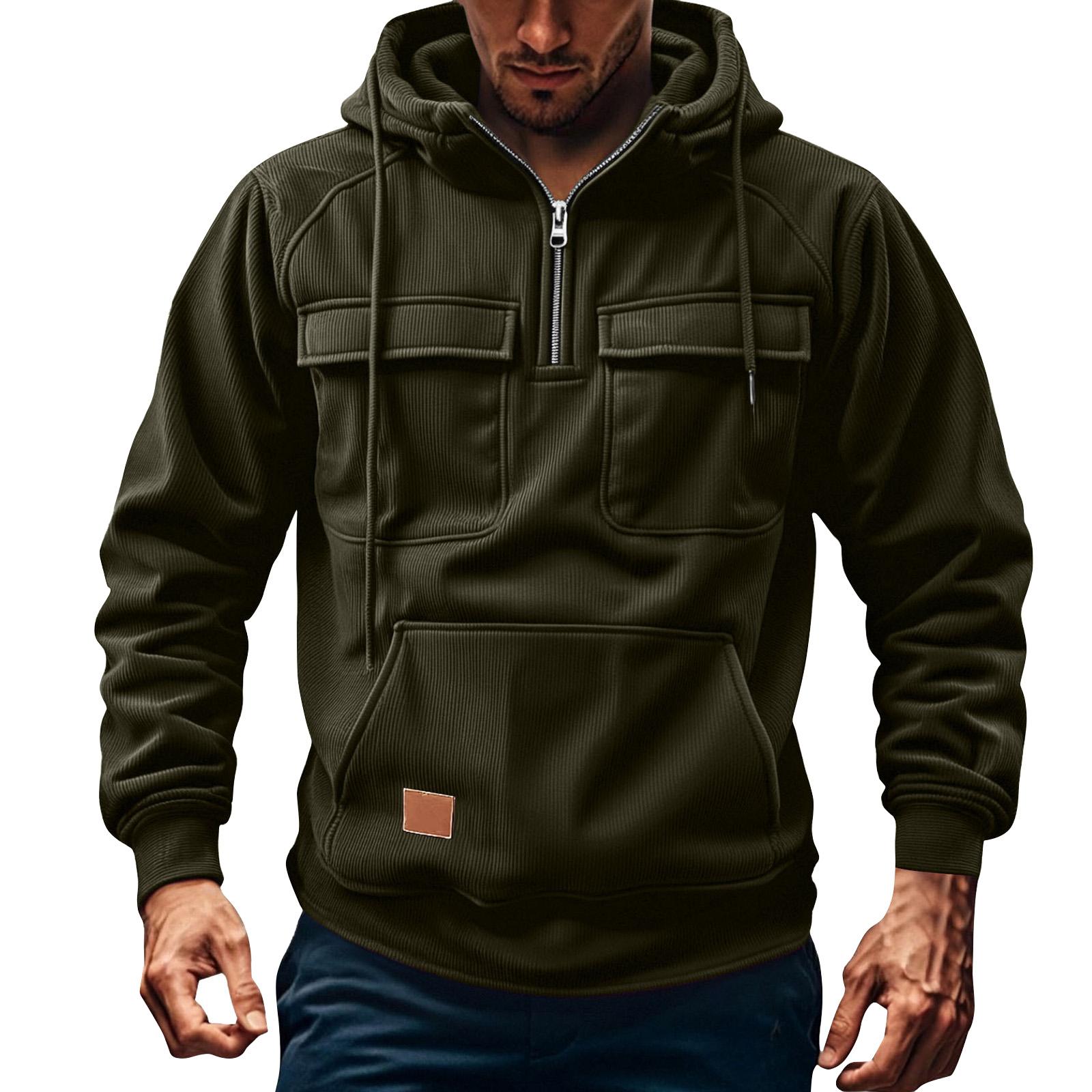 

Men s Solid Color Fleece Half Zip Pocket Sweatshirt Hoodie Men s Sports Large Size Casual Sweatshirt XXL армия зеленый